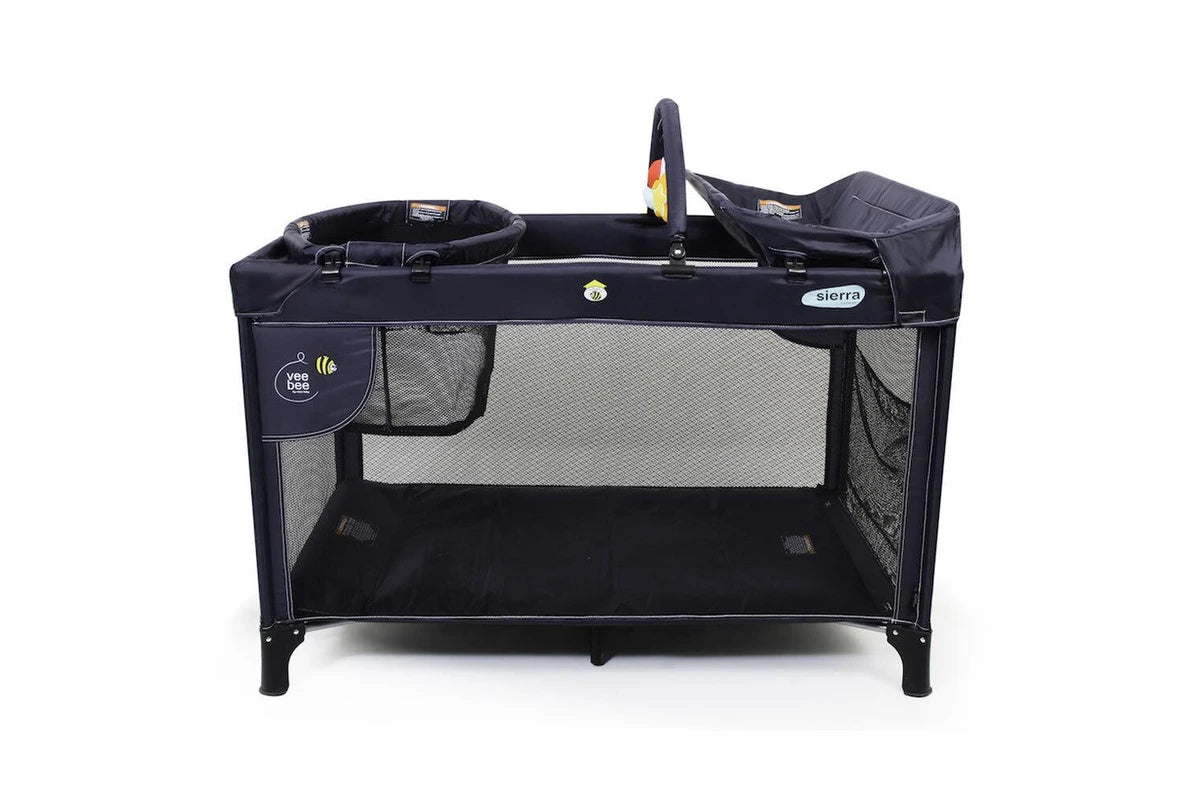 The Vee Bee Sierra 120cm Portacot Baby Crib Sleeper w Bassinet Toybar (Charcoal)