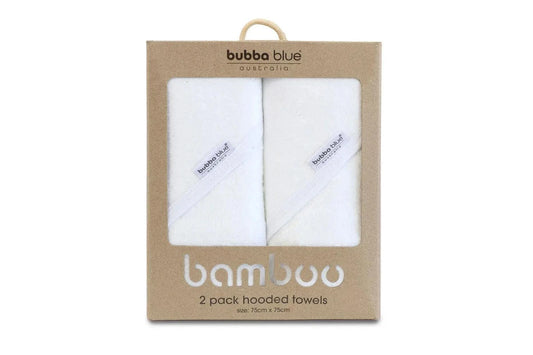 2pc Bubba Blue Bamboo Cotton Hooded Baby/Newborn/Infant Bath Towels (White)