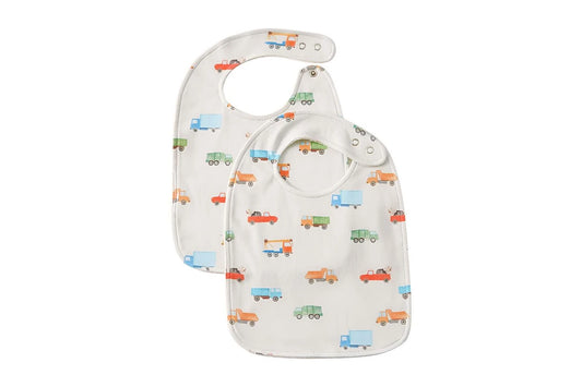 2pc Jiggle & Giggle Baby Trucking Along Jersey Bib Cotton Muslin (White)