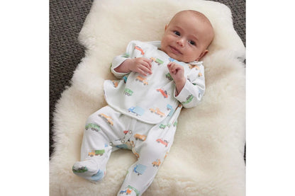 2pc Jiggle & Giggle Baby Trucking Along Jersey Bib Cotton Muslin (White)