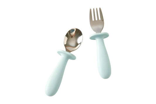 2pc Jiggle & Giggle Riley Cutlery Dishwasher-safe Toddler Dinnerware (Blue)