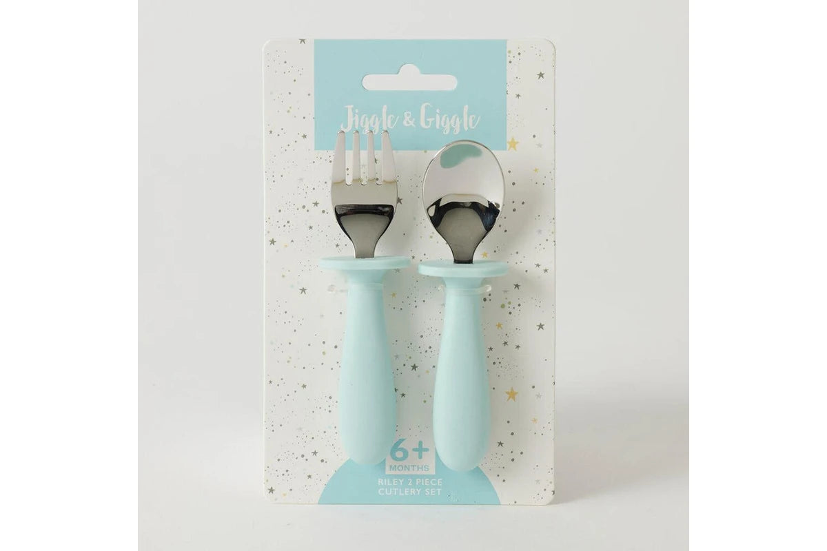 2pc Jiggle & Giggle Riley Cutlery Dishwasher-safe Toddler Dinnerware (Blue)