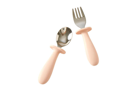 2pc Jiggle & Giggle Riley Cutlery Dishwasher-safe Toddler Dinnerware (Peach)