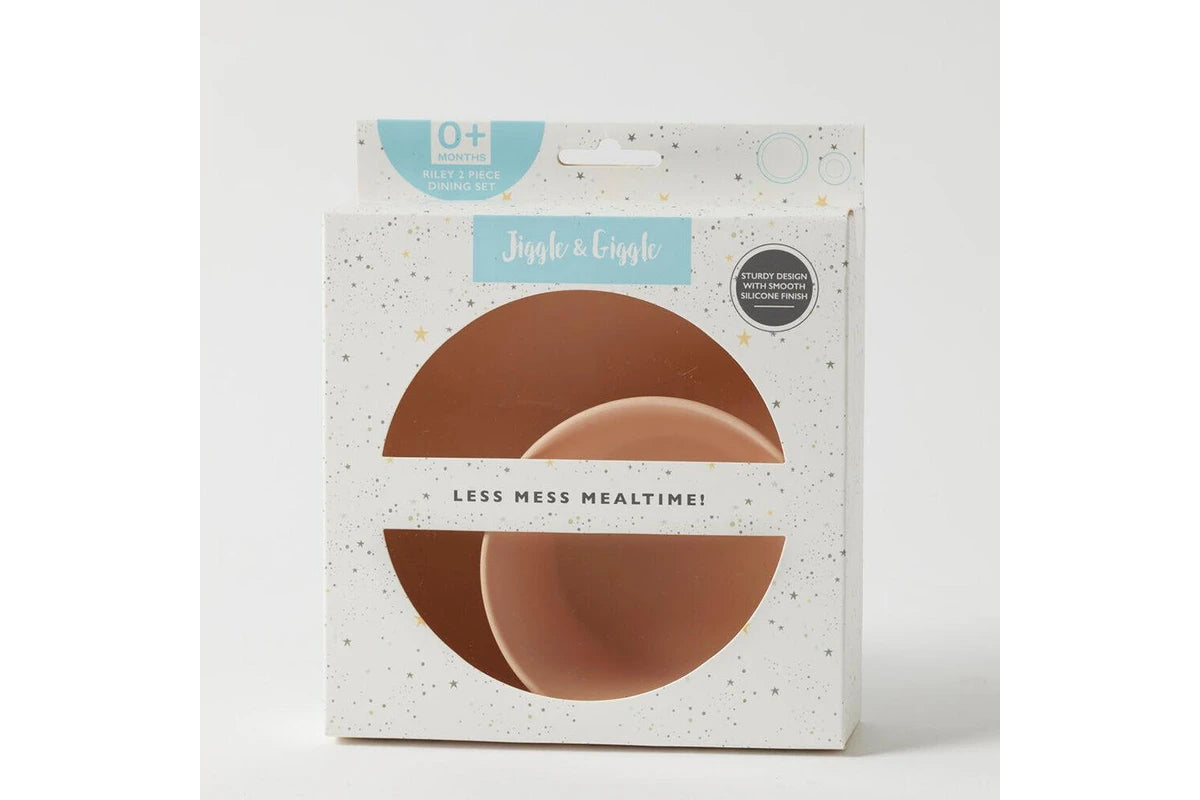 2pc Jiggle & Giggle Riley Silicone Dining Baby/Toddler Dinnerware (Peach)