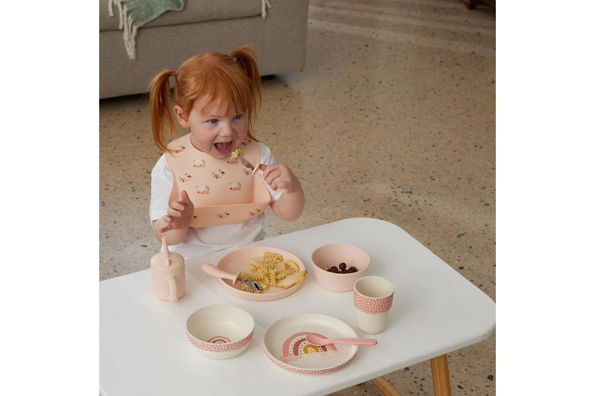 2pc Jiggle & Giggle Riley Silicone Dining Baby/Toddler Dinnerware (Peach)