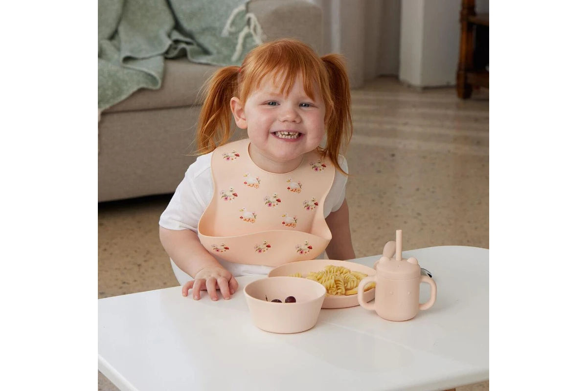 2pc Jiggle & Giggle Riley Silicone Dining Baby/Toddler Dinnerware (Peach)