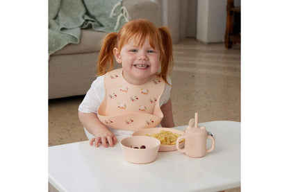 2pc Jiggle & Giggle Riley Silicone Dining Baby/Toddler Dinnerware (Peach)