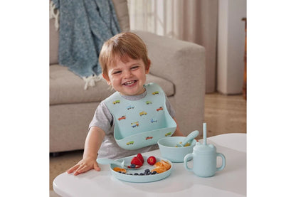 2pc Jiggle & Giggle Riley Silicone Dining Baby/Todler Dinnerware (Blue)