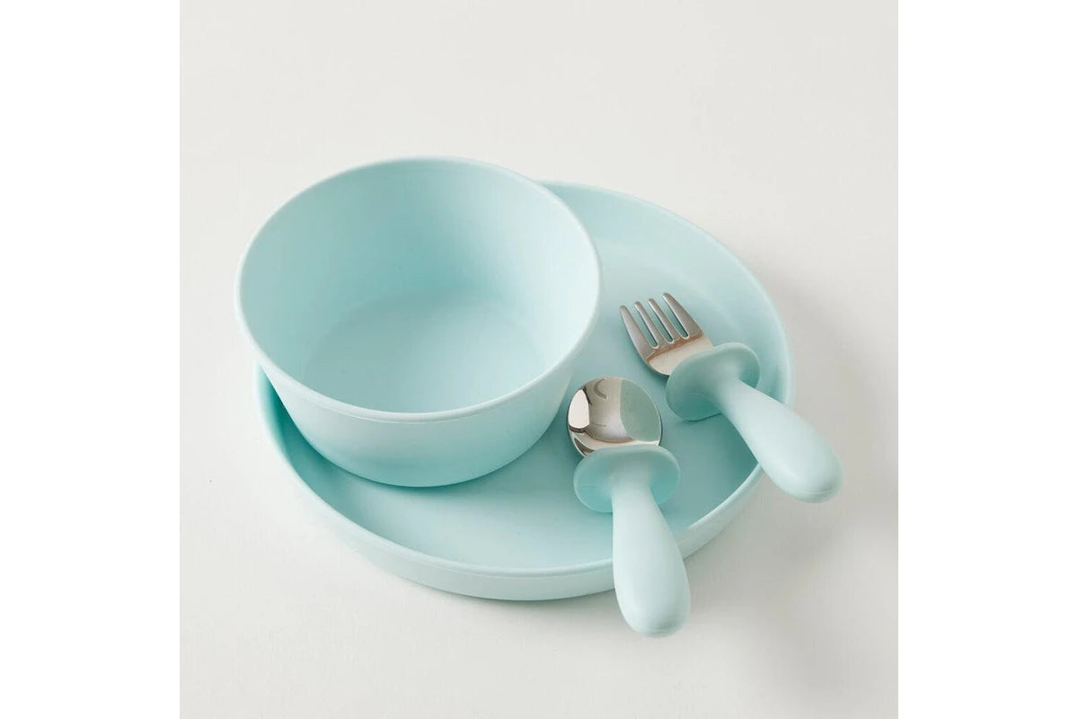 2pc Jiggle & Giggle Riley Silicone Dining Baby/Todler Dinnerware (Blue)