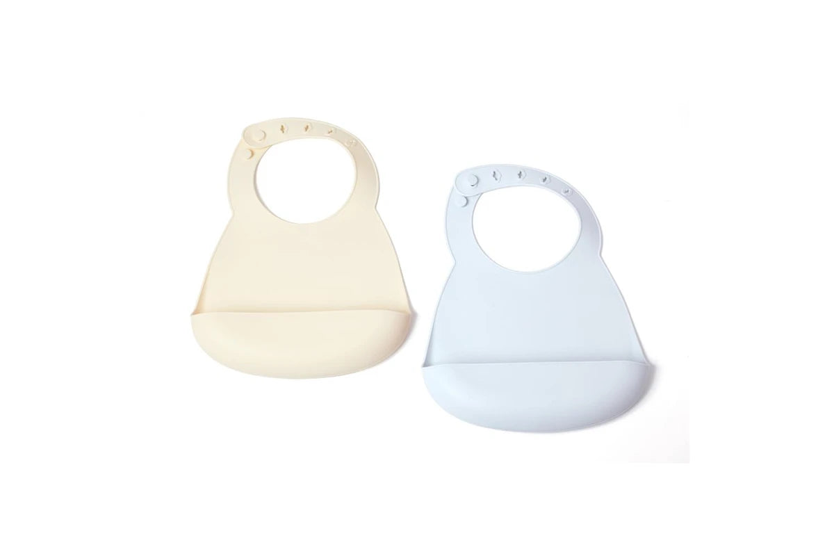 2pc My Pure Silicone Baby/Toddler Feeding Bib Set (Baby Blue and Pannacotta) 4M+