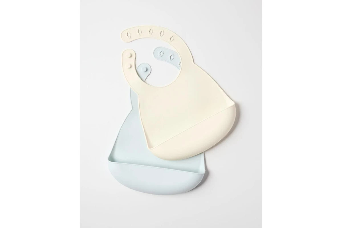 2pc My Pure Silicone Baby/Toddler Feeding Bib Set (Baby Blue and Pannacotta) 4M+