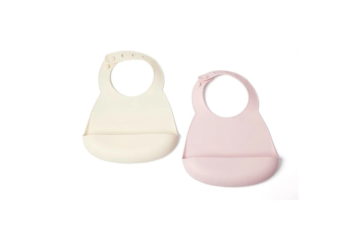 2pc My Pure Silicone Baby/Toddler Feeding Bib Set (Blush and Pannacotta) 4M+