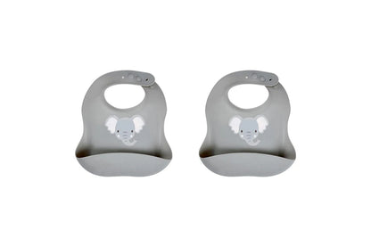 2x Splosh Baby Elephant Silicone Feeding Bib Adjustable Food Catcher 24cm (Grey) 0+