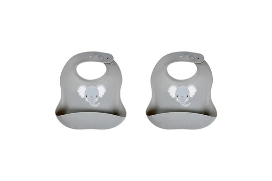 2x Splosh Baby Elephant Silicone Feeding Bib Adjustable Food Catcher 24cm (Grey) 0+