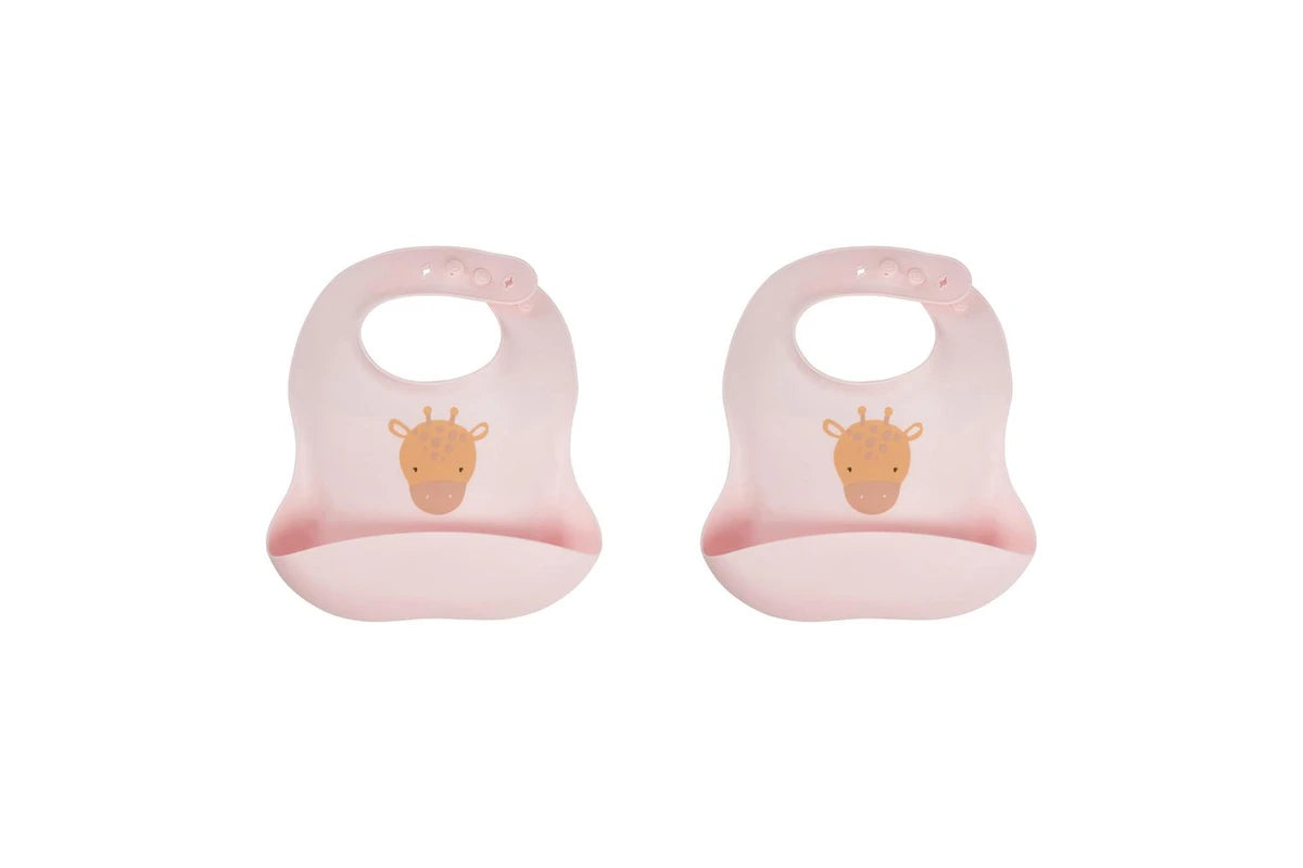 2x Splosh Baby Giraffe Feeding Bib Adjustable Food Catcher 23x24cm (Pink) 0+