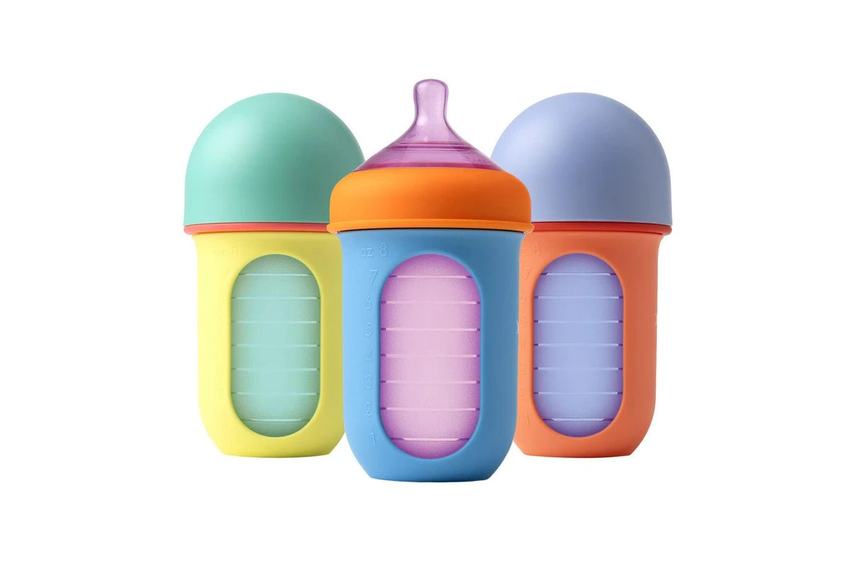3PK Boon Nursh Collapsible Silicone Baby Bottle Colorblock 237ml 3 Months+
