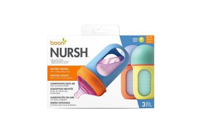 3PK Boon Nursh Collapsible Silicone Baby Bottle Colorblock 237ml 3 Months+