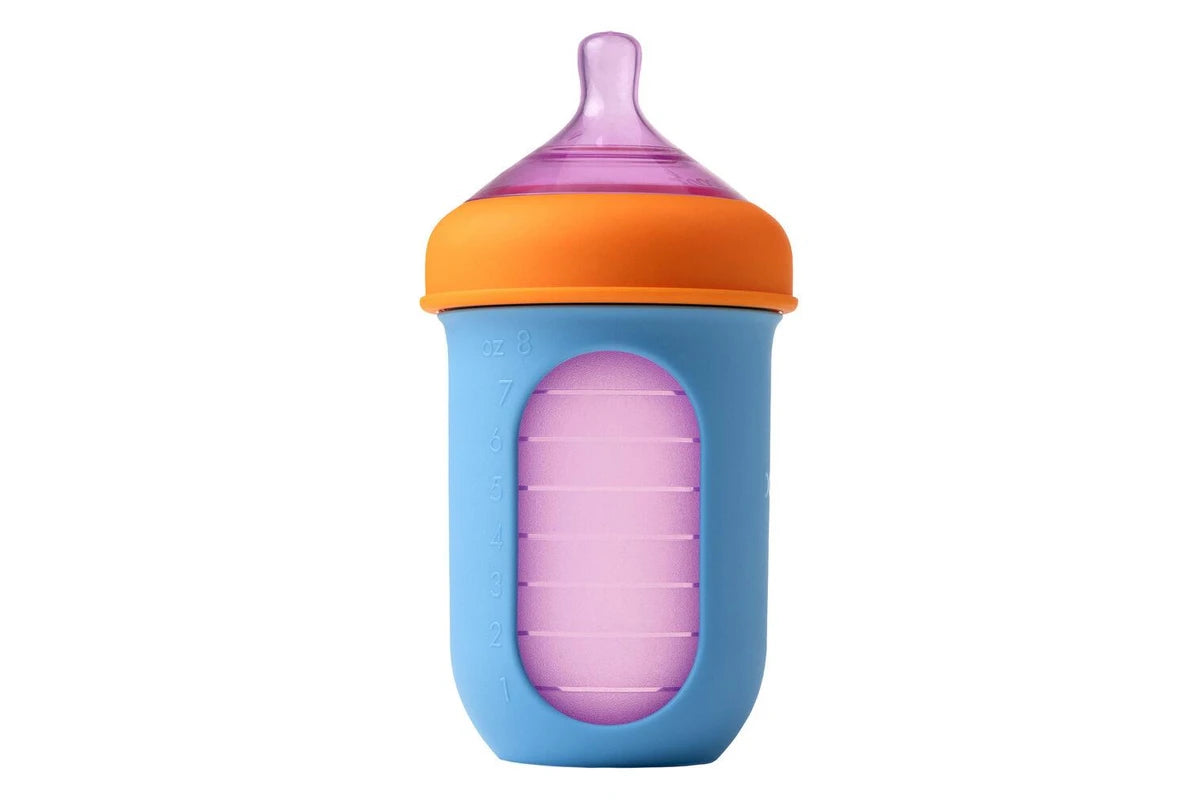3PK Boon Nursh Collapsible Silicone Baby Bottle Colorblock 237ml 3 Months+