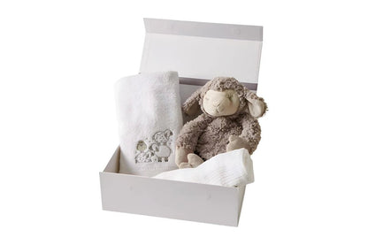 3pc Jiggle & Giggle Sheep Plush Towel Blanket Hamper Gift Set (Grey)