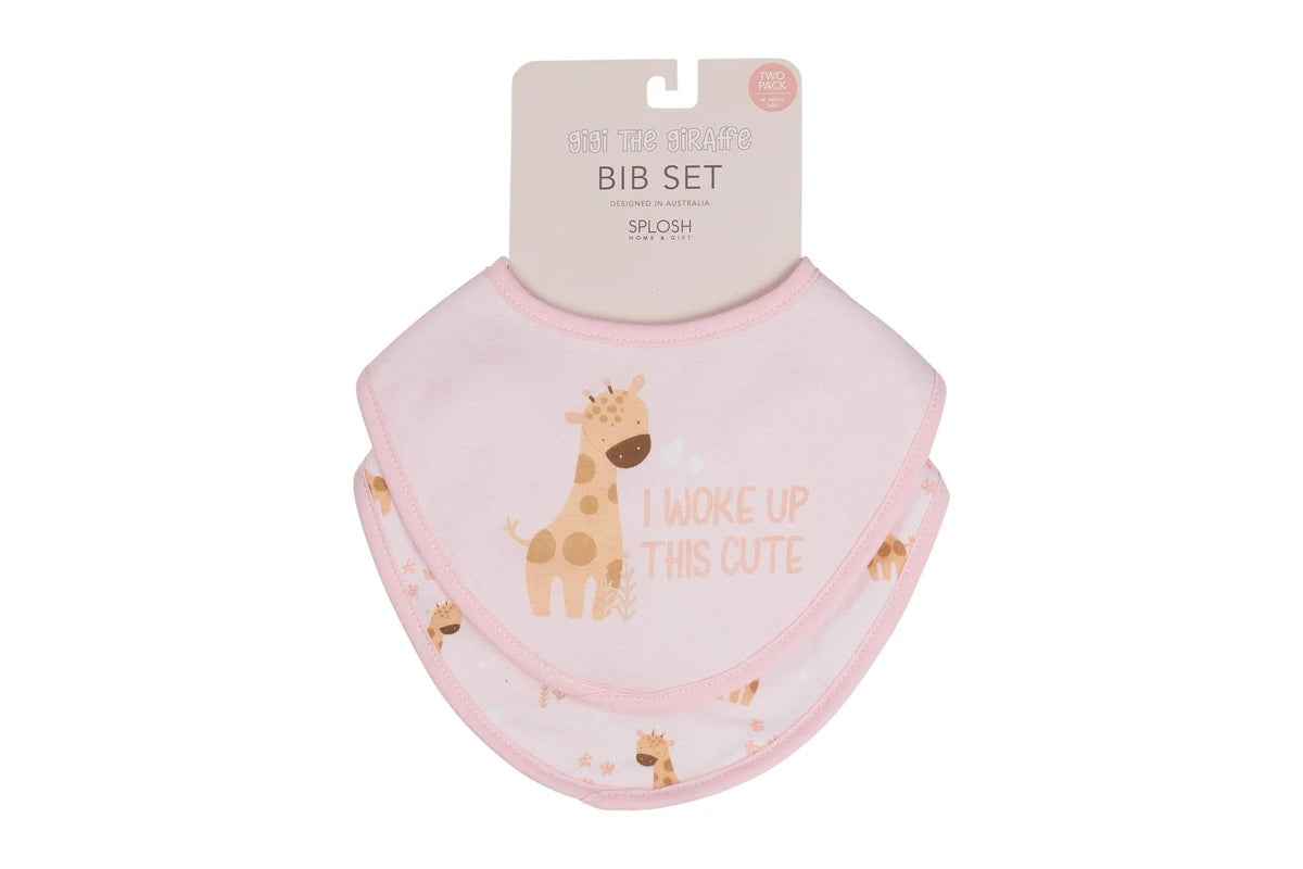 4pc Splosh Baby Infant Giraffe Cotton Feeding Bib Terry Absorbent 22x30cm (Pink)
