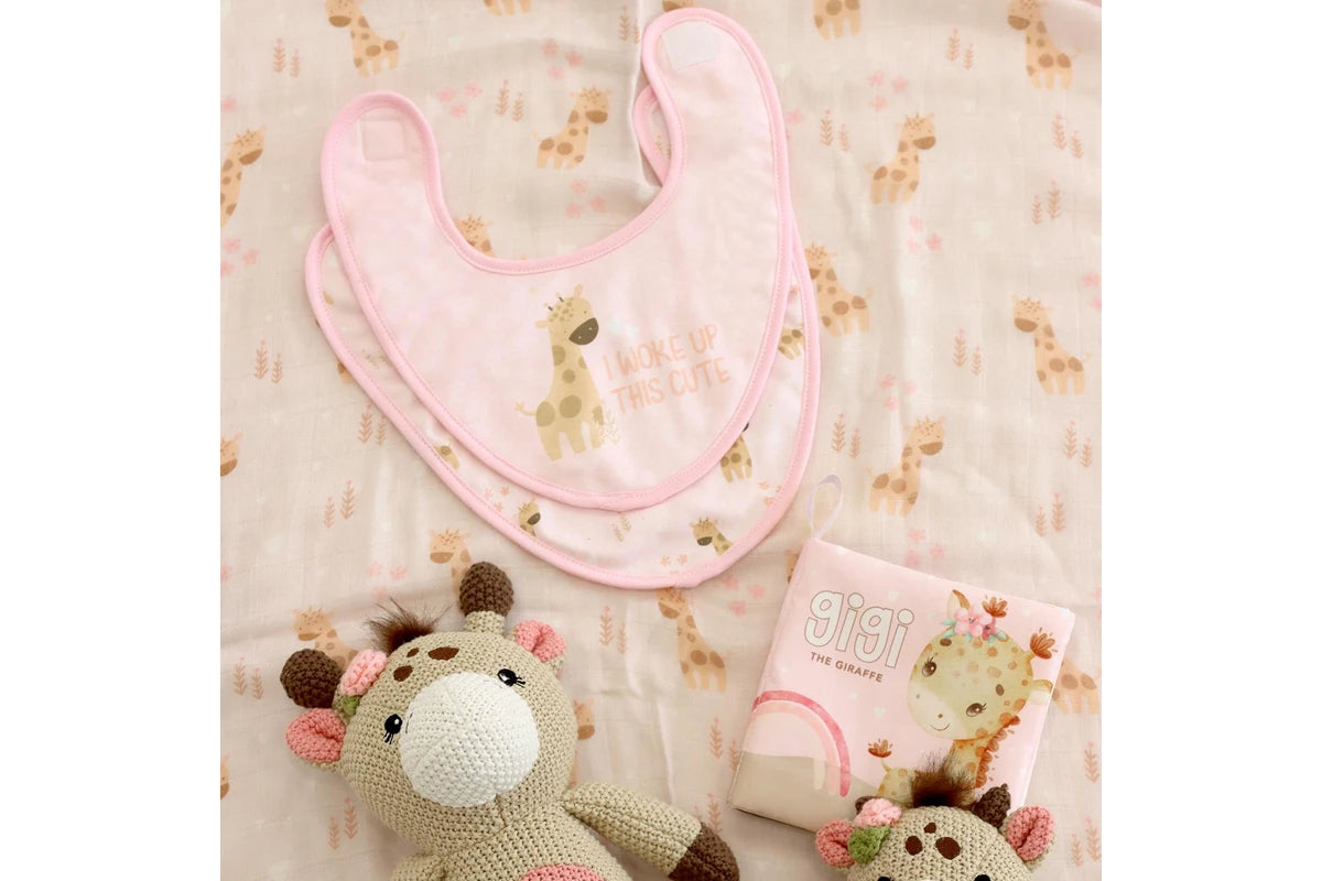 4pc Splosh Baby Infant Giraffe Cotton Feeding Bib Terry Absorbent 22x30cm (Pink)