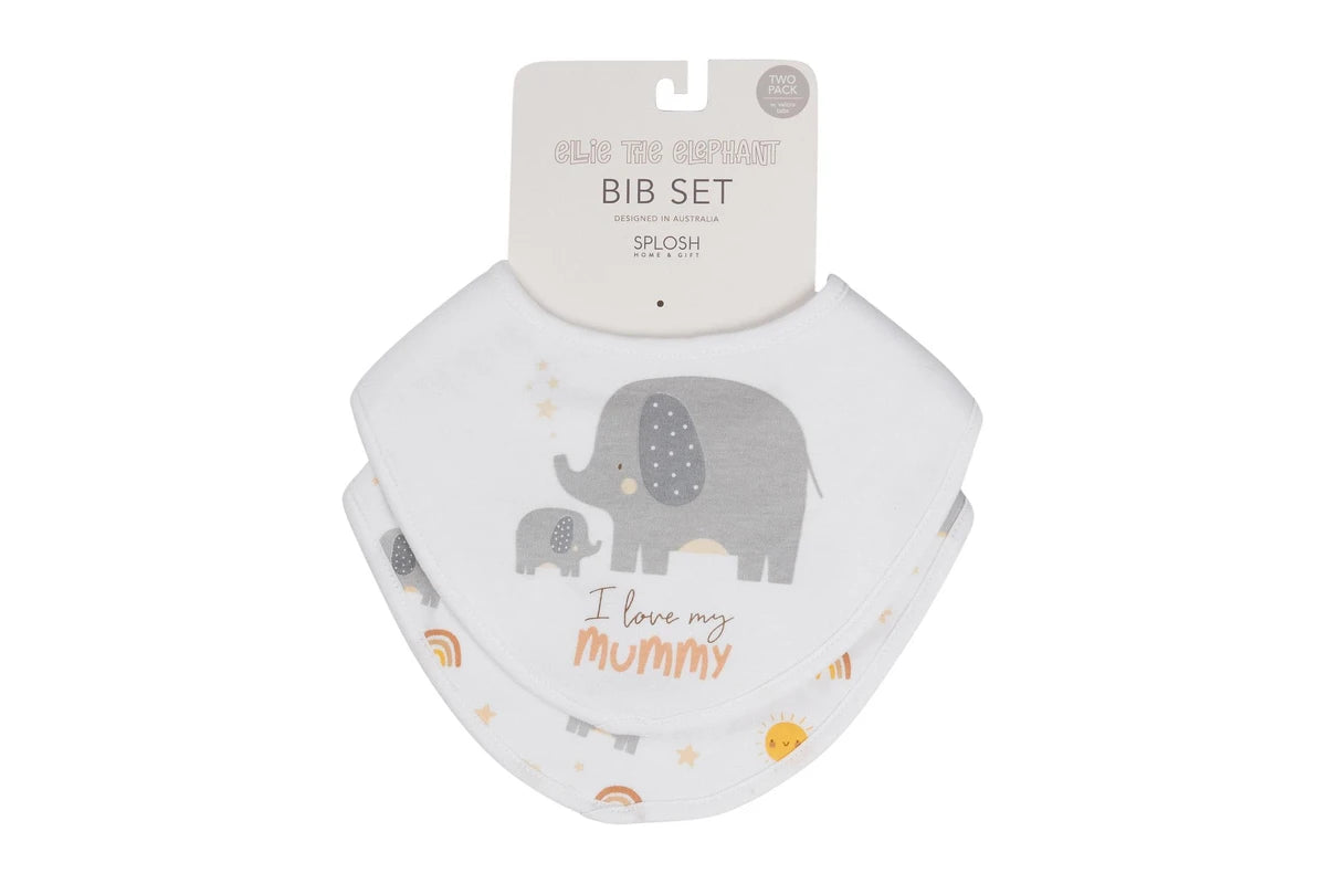 4pc Splosh Baby Infant Elephant Cotton Feeding Bib Terry Absorbent 22x30cm (Grey)