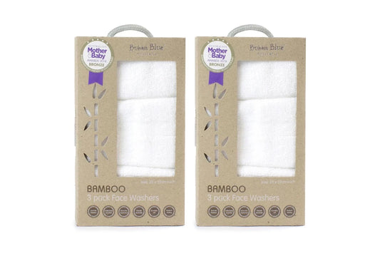 6pc Bubba Blue 25cm Square Bamboo Face Washer Set Soft Baby Towel Cloth (White)