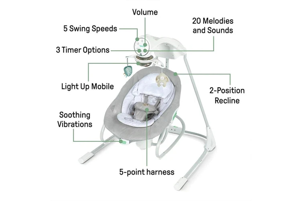 Ingenuity InLighten Baby/Newborn Soothing Swing And Rocker - Remy White/Grey 0m+