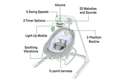 Ingenuity InLighten Baby/Newborn Soothing Swing And Rocker - Remy White/Grey 0m+