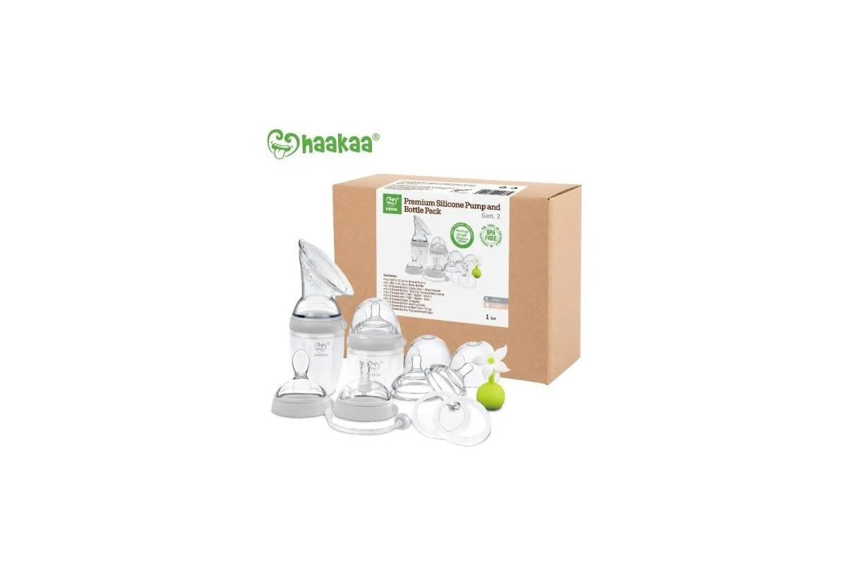 Haakaa Generation 3 Silicone Breast Pump and Bottle Premium Pack (Grey)