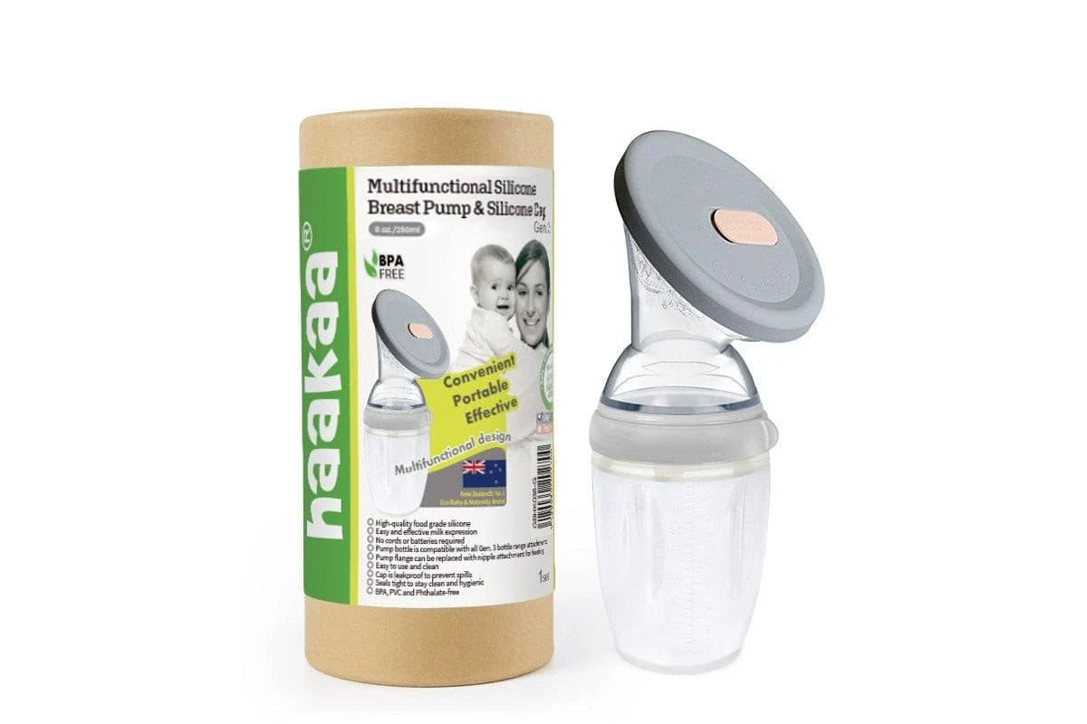 Haakaa Generation 3 250ml Silicone Breast Pump & Silicone Cap Set (Grey)