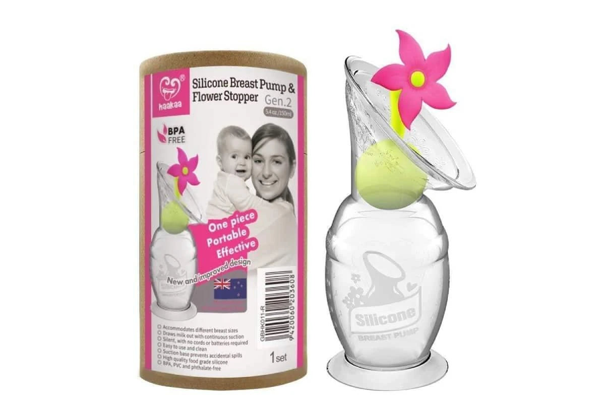 Haakaa Silicone Breast Pump & Pink Flower Stopper