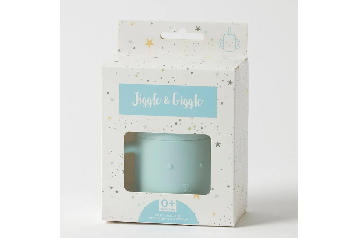 Jiggle & Giggle Riley Silicone Sippy Cup w/ Straw Baby Dinnerware (Blue)