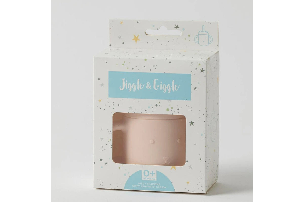 Jiggle & Giggle Riley Silicone Sippy Cup w/ Straw Baby Dinnerware (Peach)