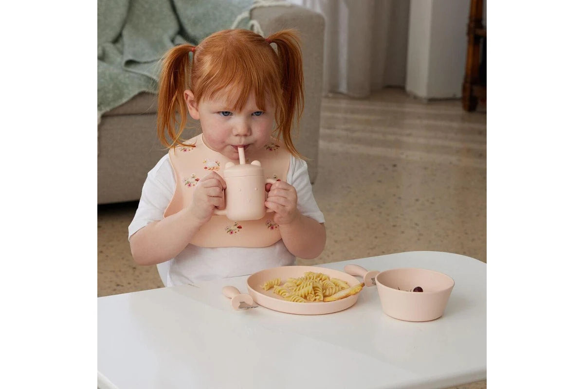 Jiggle & Giggle Riley Silicone Sippy Cup w/ Straw Baby Dinnerware (Peach)