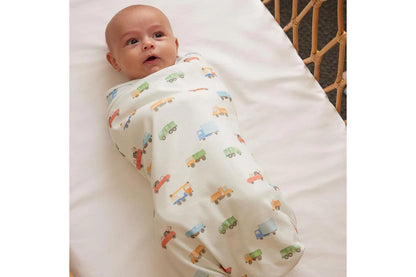 Jiggle & Giggle Toddler Trucking Along Jersey Wrap 100% Cotton (White)