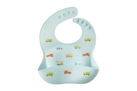 Jiggle & Giggle Trucking Along Silicone Bib Baby/Toddler Dinnerware (Blue)
