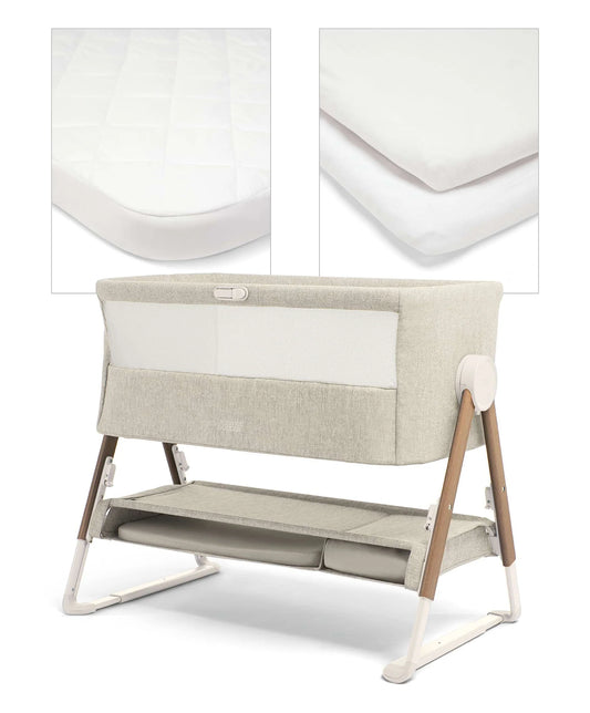 Mamas & Papas Lua Bedside Crib and Sheet Bundle (Beige/White)