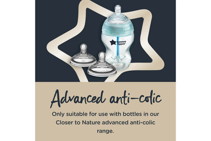 Tommee Tippee Advanced Anti-Colic Baby Bottle Teats, Breast-like, Soft Silicone, Fast Flow, 6m+, 2 Pack