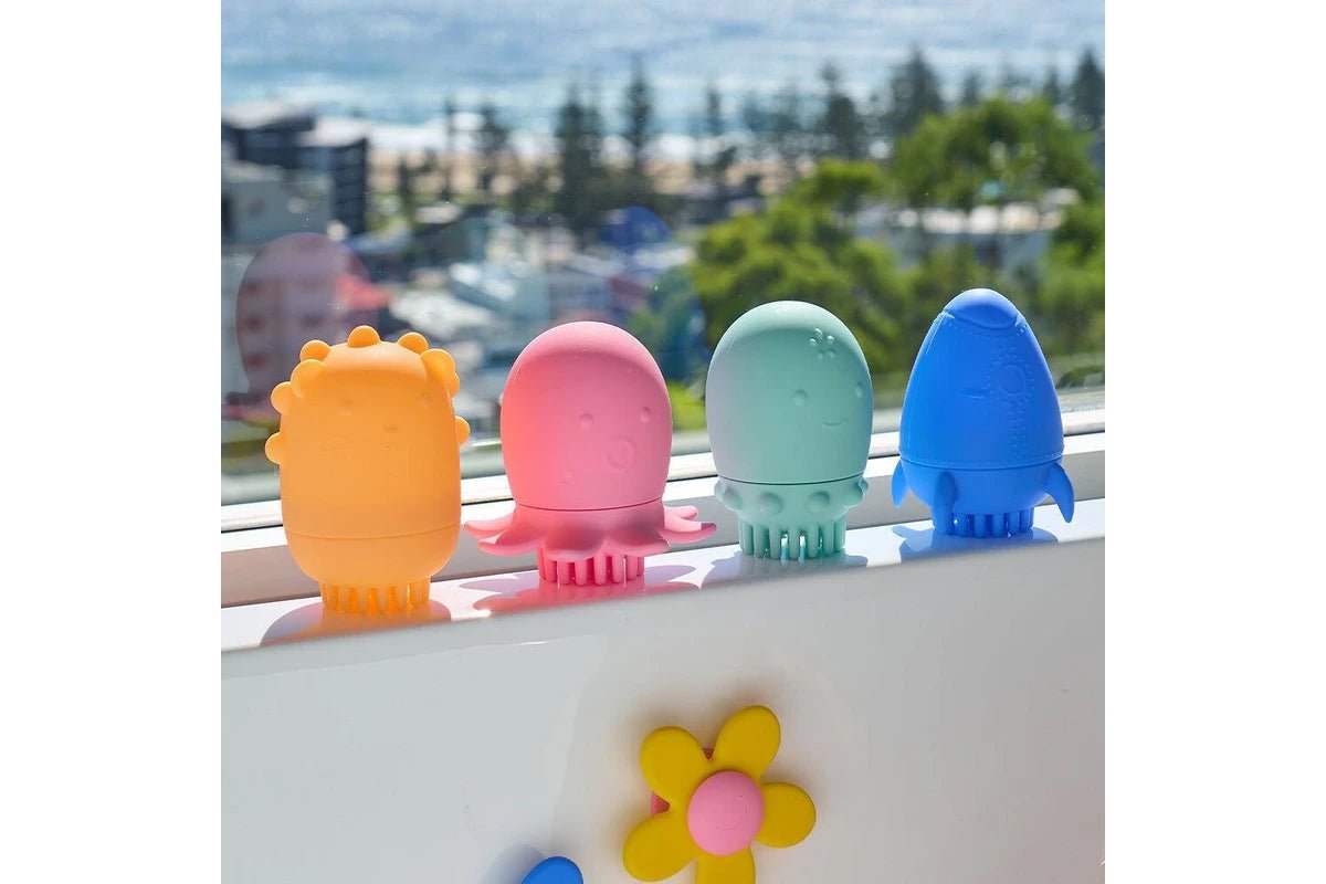 Annabel Trends Silicone Baby Bath Time Toy Rocket Squid & Octopus Lion Combo Set