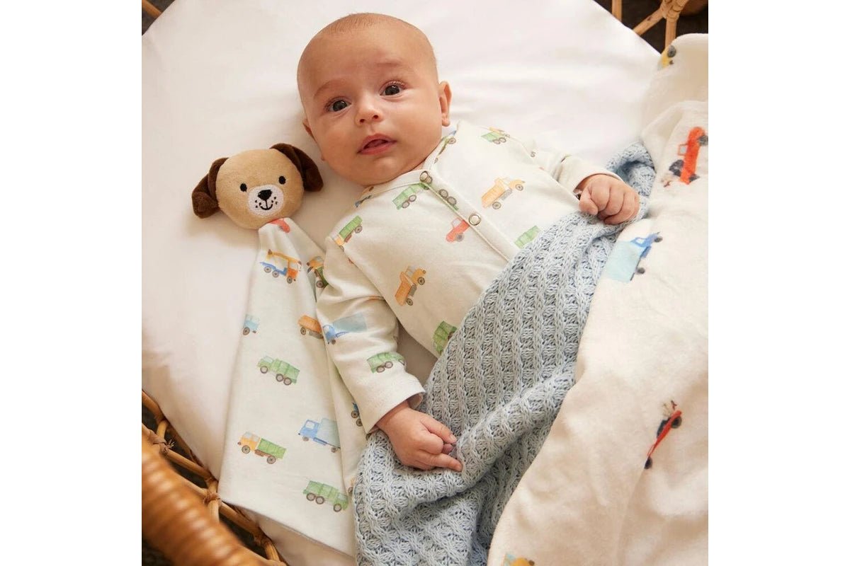 Jiggle & Giggle Baby Trucking Along Romper Comforter 100% Cotton (Blue)