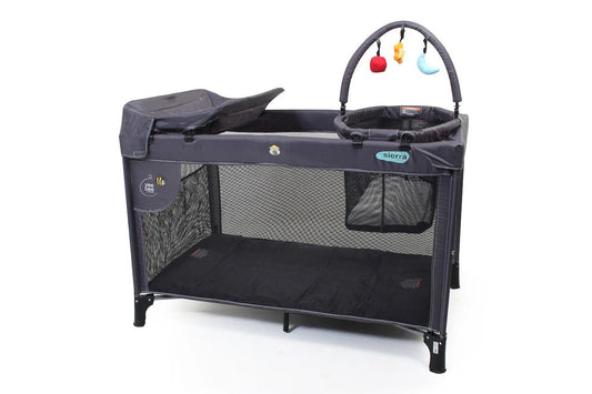 The Vee Bee Sierra 120cm Portacot Baby Crib Sleeper w Bassinet Toybar (Charcoal)